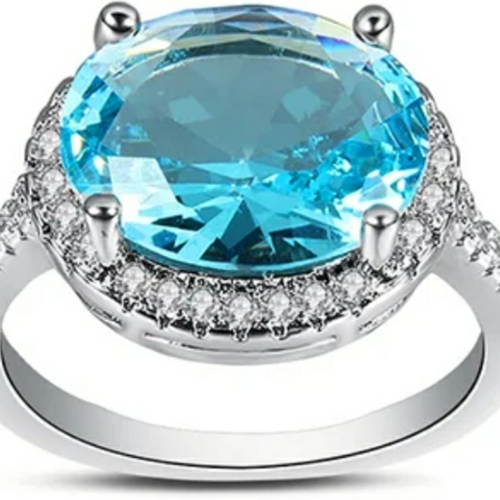 Oval lake blue zircon 925 Sterling silver